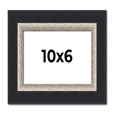 10x6 Frame Black Real Wood Picture Frame Width 2.25 Inches | Interior Frame Depth 0.5 Inches | Bridger Silver Traditional Photo Frame Complete with UV Acrylic, Foam Board Backing & Hanging Hardware