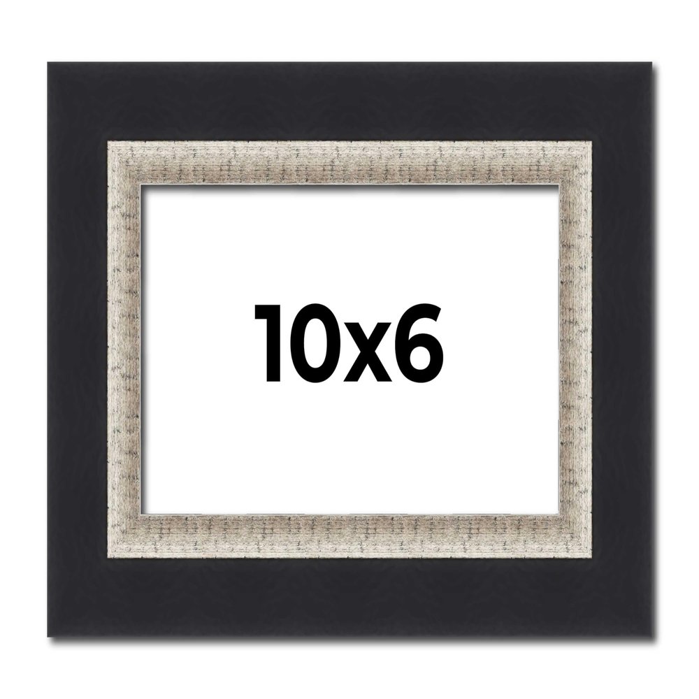 10x6 Frame Black Real Wood Picture Frame Width 2.25 Inches | Interior Frame Depth 0.5 Inches | Bridger Silver Traditional Photo Frame Complete with UV Acrylic, Foam Board Backing & Hanging Hardware