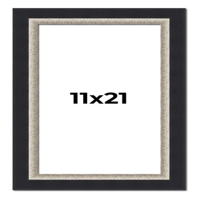 11x21 Frame Black Real Wood Picture Frame Width 2.25 Inches | Interior Frame Depth 0.5 Inches | Bridger Silver Traditional Photo Frame Complete with UV Acrylic, Foam Board Backing & Hanging Hardware