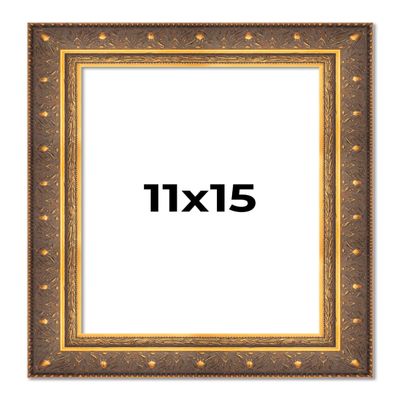 11x15 Frame Vintage Gold Solid Wood Picture Frame | 2.5 Inch Moulding Width | Ornate Bronze Museo Picture Frame Complete with UV Acrylic Plexiglass, Foam Board Backing & Hanging Hardware