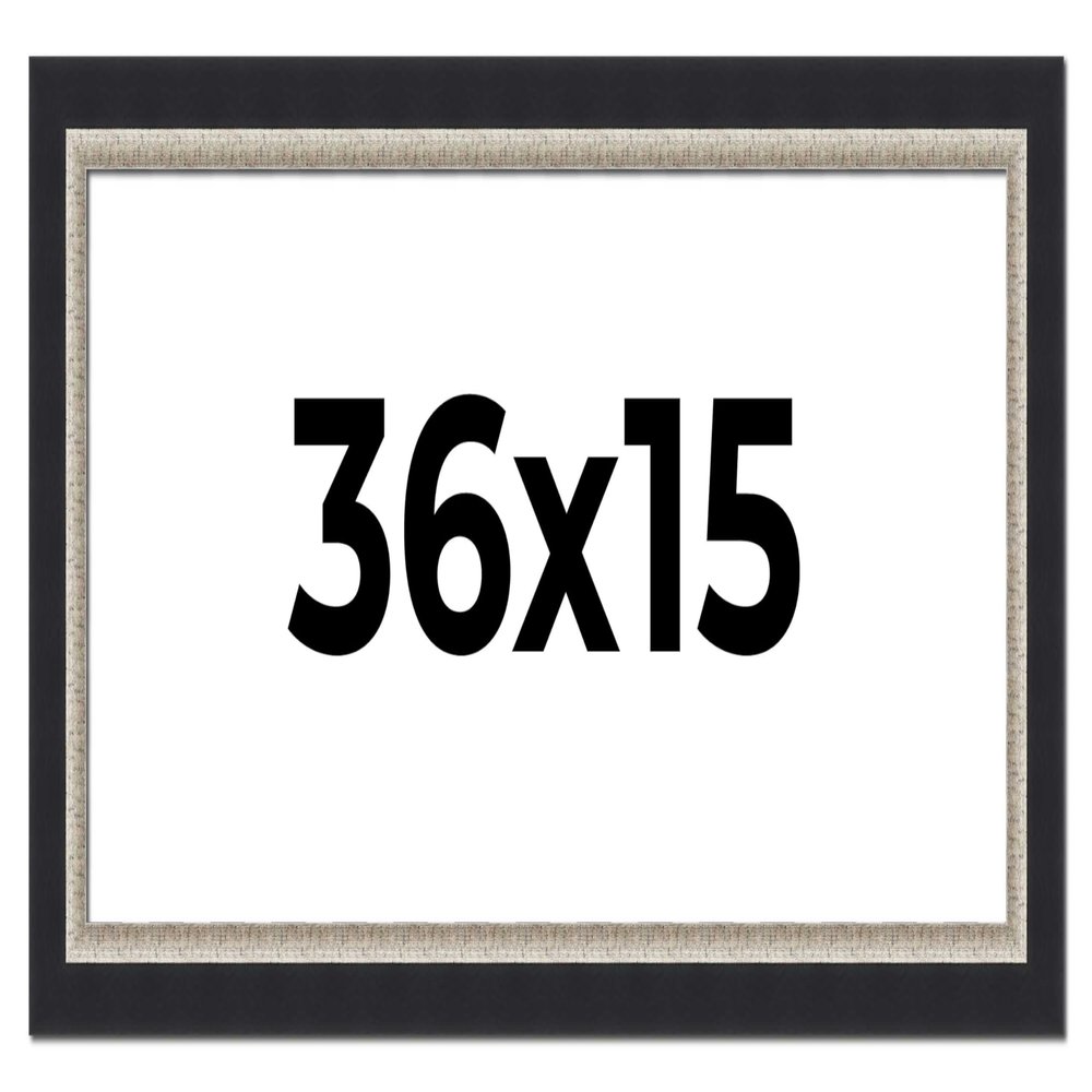 36x15 Frame Black Real Wood Picture Frame Width 2.25 Inches | Interior Frame Depth 0.5 Inches | Bridger Silver Traditional Photo Frame Complete with UV Acrylic, Foam Board Backing & Hanging Hardware