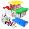 Vicenpal 4 Pack Toy Storage Containers with Lids Brick Shaped Kids Toy Organizer Box Plastic Clear Stackable Bin Chest for Building Block Dolls(Large, Small,Red, Yellow, Blue, Green) view 1