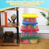 Vicenpal 4 Pack Toy Storage Containers with Lids Brick Shaped Kids Toy Organizer Box Plastic Clear Stackable Bin Chest for Building Block Dolls(Large, Small,Red, Yellow, Blue, Green) view 3