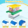 Vicenpal 4 Pack Toy Storage Containers with Lids Brick Shaped Kids Toy Organizer Box Plastic Clear Stackable Bin Chest for Building Block Dolls(Large, Small,Red, Yellow, Blue, Green) view 4