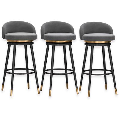 Guyifuny Modern Bar Stool with Back, Set of 3, Counter Height Stool, Barstools for Kitchen Counter, Velvet Upholstered, 360 Swivel, Black Metal Footrest