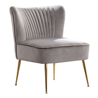 WO Home Furniture 25" Wide Tufted Velvet Accent Chair with Rust Resistant Golden Metal Legs, Premium Quality Rust Resistant Seat for Your Den, Living Room, Bedroom, Inside Area, (Gray)