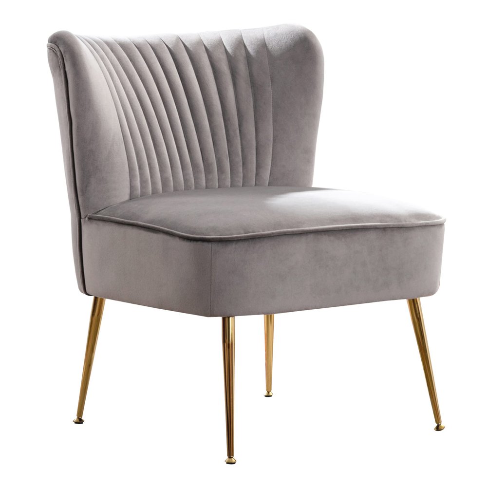 WO Home Furniture 25" Wide Tufted Velvet Accent Chair with Rust Resistant Golden Metal Legs, Premium Quality Rust Resistant Seat for Your Den, Living Room, Bedroom, Inside Area, (Gray)