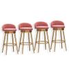 Guyifuny Velvet Barstools with Backrest, Gold Metal Round Bar Stool Set of 4, Counter Height Stool, Kitchen Bistro Chairs for Kitchen Dining Party Bar view 1