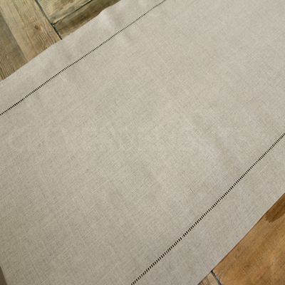 CleverDelights Stone Hemstitch Table Runner - 16" x 90" - 55/45 Linen Cotton Blend