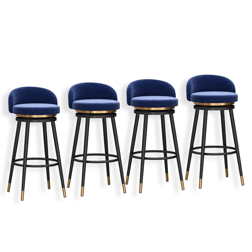 Guyifuny Set of 4 Counter Height Bar Stools, Velvet Swivel Barstools with Back, Black Metal Leg Bar Chairs for Kitchen Bistro Pub Dining Room Counter