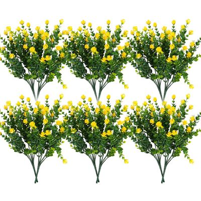 12 Pcs Artificial Flowers Outdoor UV Resistant Fake Flowers Greenery Shrubs Fake Plants for Vase Pots Hanging Planters No Fade Faux Plastic Flower Plants Garden Porch Window Box Home Decor (Yellow)