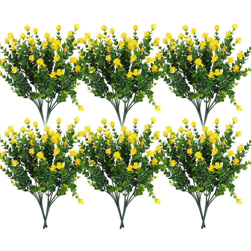 12 Pcs Artificial Flowers Outdoor UV Resistant Fake Flowers Greenery Shrubs Fake Plants for Vase Pots Hanging Planters No Fade Faux Plastic Flower Plants Garden Porch Window Box Home Decor (Yellow)