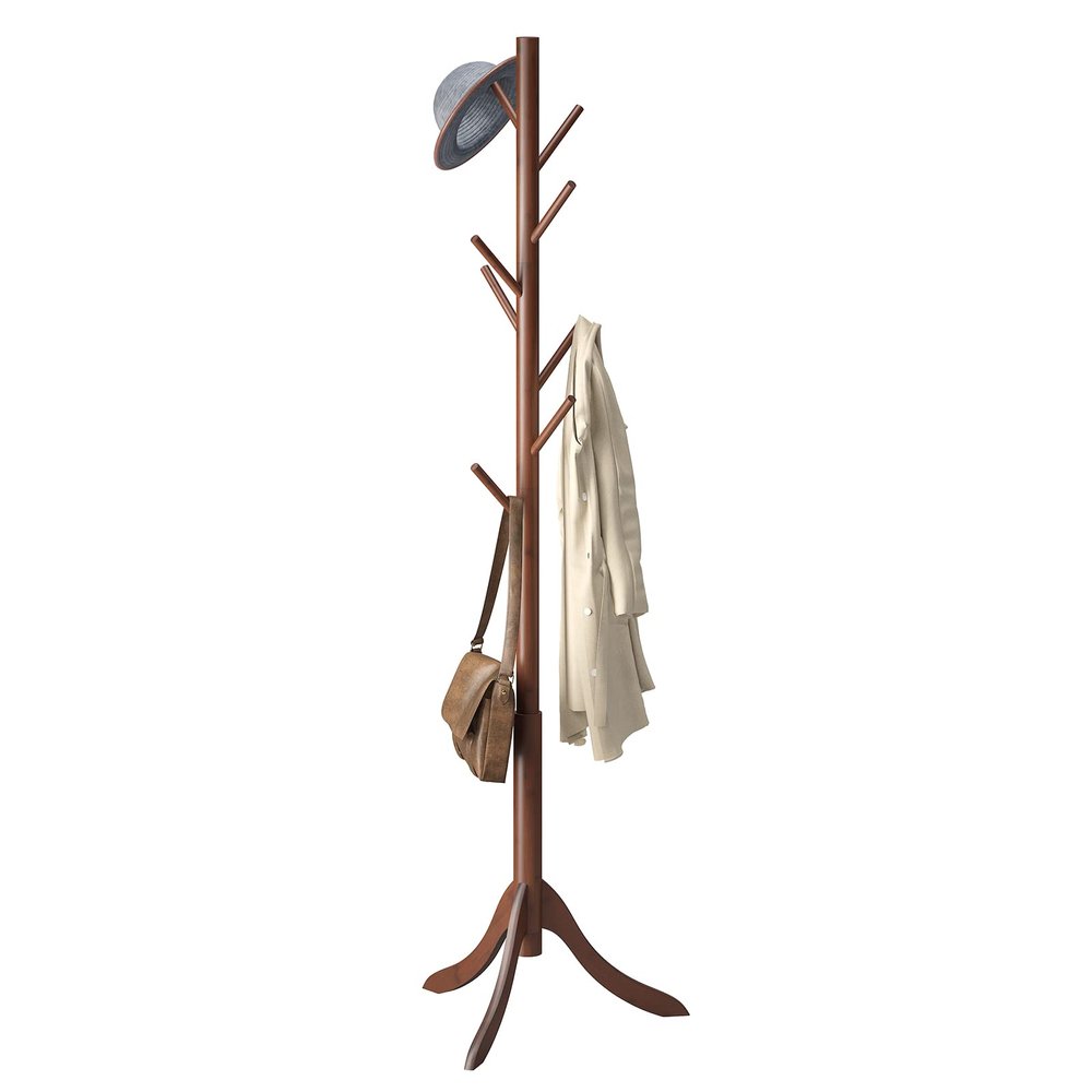 Furshus Coat Rack Freestanding, Coat Stands Entryway, Bamboo Coat Rack Hat Hanger 8 Hook for Jacket, Purse, Scarf Rack, Umbrella Tree Stand (Brown)