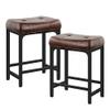 Aheaplus Bar Stools Set of 2, 24 Inch Counter-Height Stools Saddle Stool, PU Leather Barstools with Metal Base, Footrest, Industrial Stools for Dining Room Kitchen Island, Counter, Pub, Bar, Brown view 1