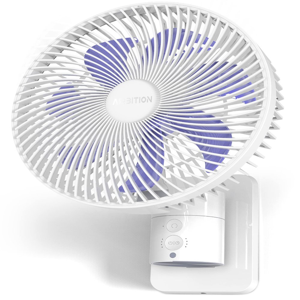 Airbition 8 Small Wall Mount Fan with Remote Control, 90Oscillating, 4 Speeds, Timer, Included 120 Adjustable Tilt, High Velocity, 70Inch Cord, for RV Bedroom Home Office Garage