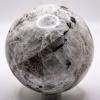 2.6" Rainbow Moonstone w/Quartz & Tourmaline Inclusions Sphere Polished Natural Sparkling Gemstone Crystal Mineral Feldspar Specimen Ball - India + Stand view 2