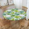 AIMASTZ Elastic Edged Round Fitted Green Tropical Palm Leaves Table Cloth Cover for Indoor Outdoor Kitchen Party, Waterproof Wipeable Tablecloth for 45"- 50" Tables,Medium view 2