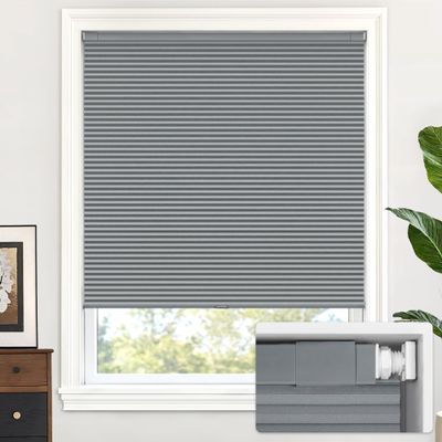 LazBlinds Cordless Cellular Shades, No Tools No Drill Blackout Honeycomb Shades Pleated Blinds for Windows, 33 1/2" W x 64" H, Dark Grey
