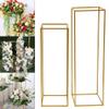 2Pcs Metal Flower Floor Vase Column Flower Stand Geometric Centerpieces Vase for Home Party Wedding Table Decoration Supply Gold,Rectangular Flower Display Rack view 2