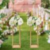 2Pcs Gold Metal Flower Floor Vase Column Flower Stand Geometric Centerpieces Vase for Home Party Hotel Wedding Table Decoration Supply 23.6x7.9x7.9 inch view 1