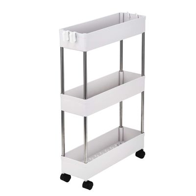 3/4-Layer Rolling Storage Cart on Wheels - Multi-Functional White Plastic Utility Cart for Kitchen, Office, Bathroom, Laundry Room Narrow Place (3-Layer)