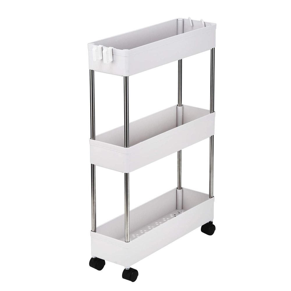 3/4-Layer Rolling Storage Cart on Wheels - Multi-Functional White Plastic Utility Cart for Kitchen, Office, Bathroom, Laundry Room Narrow Place (3-Layer)