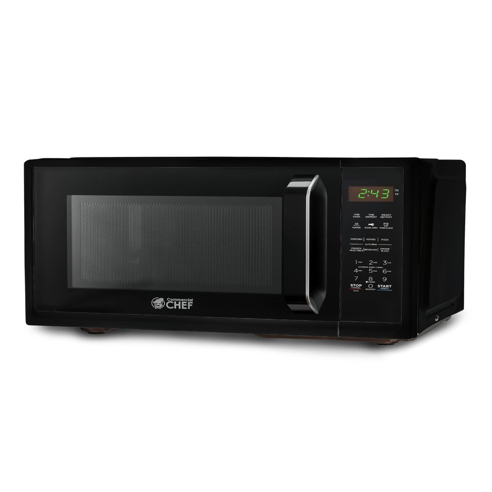 COMMERCIAL CHEF 0.9 Cubic Foot Microwave with 10 Power Levels, Small Microwave with Grip Handle, 900W Countertop Microwave with Digital Display, Door Lock and Kitchen Timer, Black