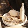 Hanobe Decorative Serving Tray Round: Farmhouse Coffee Table Decor Boho White Mandala Trays for Living Room Kitchen Bathroom Display view 2