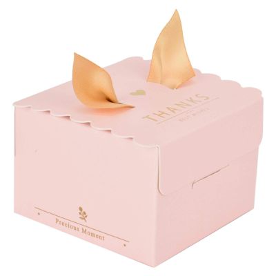 50pcs Wedding Party Favor Boxes, Vintage Wedding Candy Boxes Bags Chocolate TreatBoxes with Ribbons for Wedding Bridal Shower Birthday Party Decoration(Pink Thanks), Ribbon Wedding Favor Boxes