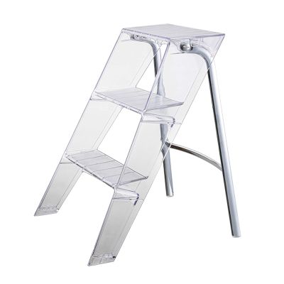 KOLESIN 3 Step Ladder Folding,Acrylic 3 Step stools for Adults with Wide Anti-Slip Pedal,Household Transparent Foldable Step Stool,Creative Home Storage Rack,1.44ft*1.71ft*2.07 ft