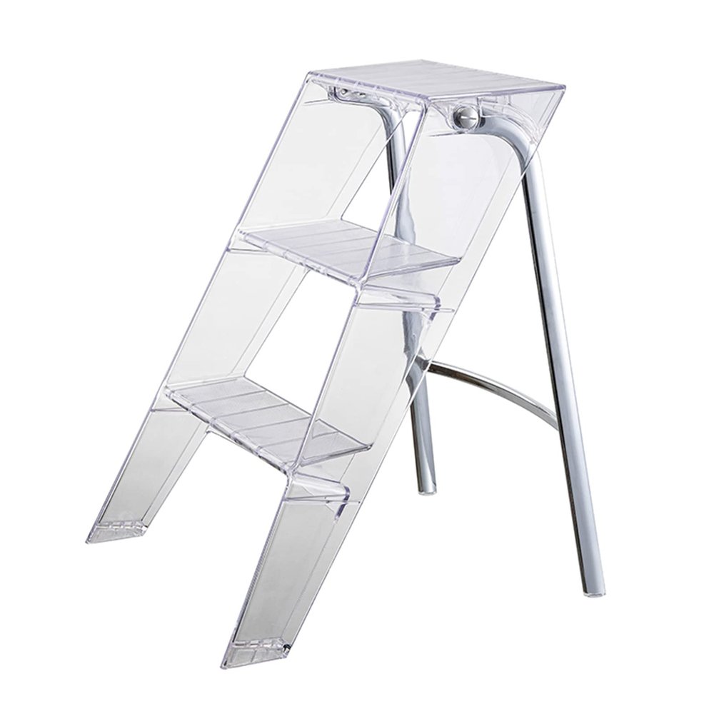 KOLESIN 3 Step Ladder Folding,Acrylic 3 Step stools for Adults with Wide Anti-Slip Pedal,Household Transparent Foldable Step Stool,Creative Home Storage Rack,1.44ft*1.71ft*2.07 ft