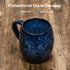 21 Oz Large Ceramic Coffee Mug, Handmade Pottery Big Tea Cup for Office and Home, Big Handle Hot and Cold Drinking, Microwave and Dishwasher Safe, Unique Texture Glaze (Deep blue) view 3
