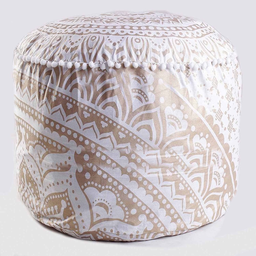 GDONLINE Indian Mandala Floor Pillow Pouf Cover Ethnic Sofa Cover Footstool Cotton Cushion Cover Ottoman Cover Kids Bean Bag Case Decorative Meditation Seating Throw