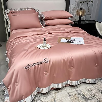 Cooling Blankets for Hot Sleepers, 4 Piece Cool Like Ice Cream Lightweight Blanket for Summer with Double Side Cold, Cooling Comforter, Quilt, Fabric for Bed, Twin Size Throw Blanket,Pink,200x230cm