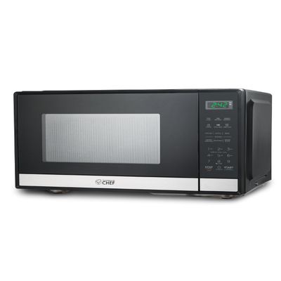Commercial CHEF Small Microwave 0.9 Cu. Ft. Countertop Microwave with Touch Controls & Digital Display, Stainless Steel Microwave & 10 Power Levels, Outstanding Portable Microwave with Pull Handle