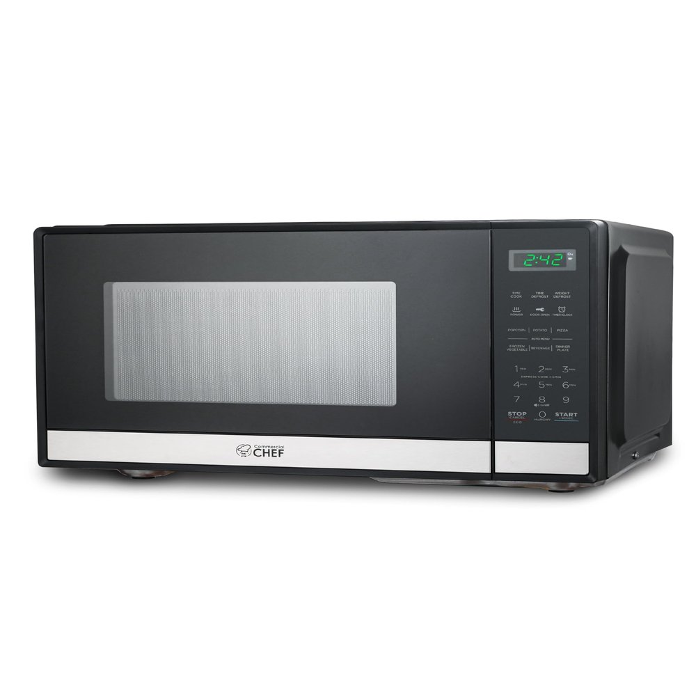 Commercial CHEF Small Microwave 0.9 Cu. Ft. Countertop Microwave with Touch Controls & Digital Display, Stainless Steel Microwave & 10 Power Levels, Outstanding Portable Microwave with Pull Handle