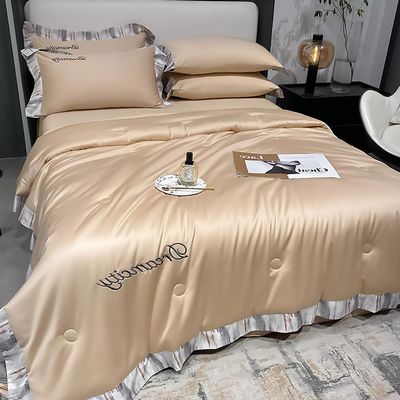 Cooling Blankets for Hot Sleepers, 4 Piece Cool Like Ice Cream Lightweight Blanket for Summer with Double Side Cold, Cooling Comforter, Quilt, Fabric for Bed, Twin Size Throw Blanket,Gold,150x200cm