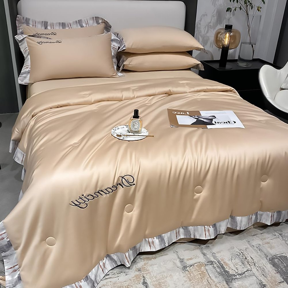 Cooling Blankets for Hot Sleepers, 4 Piece Cool Like Ice Cream Lightweight Blanket for Summer with Double Side Cold, Cooling Comforter, Quilt, Fabric for Bed, Twin Size Throw Blanket,Gold,150x200cm