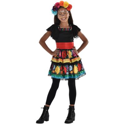 Rainbow Day Of The Dead Costume Set - Small (4-6) - Includes Dress & Headband, Perfect For Halloween Or Dia de Los Muertos Party - 1 Set