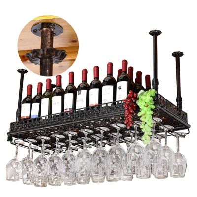 Ceiling Wine Rack With Glass Holder, Adjustable Metal Ceiling Bar Wine Glass Rack, Industrial Wall Mounted Wine and Glass Rackfor Bar Counter/Restaurants/KitchensHeight 30-60cm ( Size : 100cm )