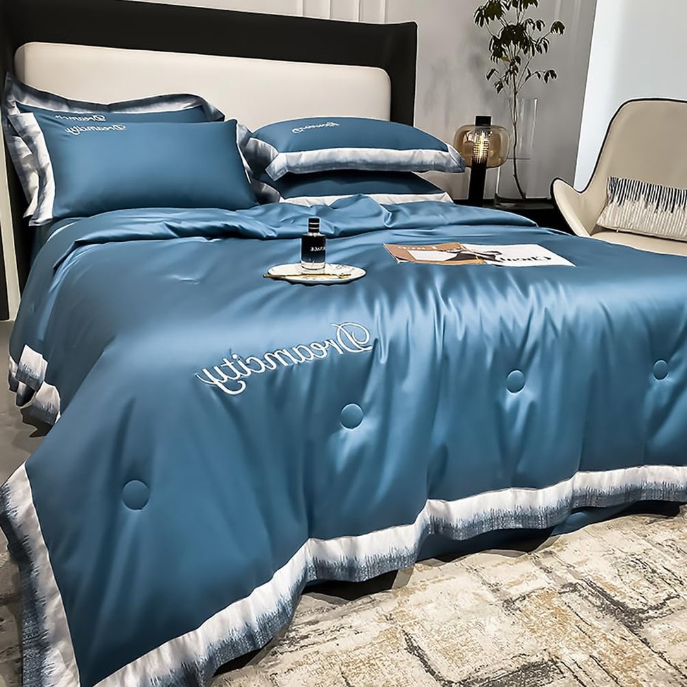 Cooling Blankets for Hot Sleepers, 4 Piece Cool Like Ice Cream Lightweight Blanket for Summer with Double Side Cold, Cooling Comforter, Quilt, Fabric for Bed, Twin Size Throw Blanket,Blue,150x200cm