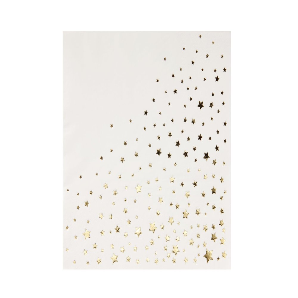 Stylish White and Gold Star Napkins - 50 Disposable Dinner Napkins, 6.5 x 6.5 Inch, Paper, Decorative for Parties