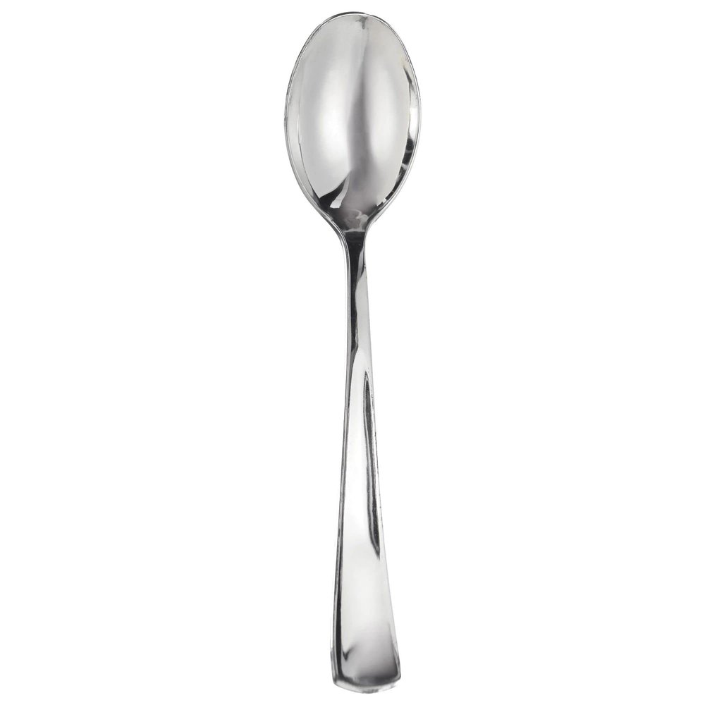 Metallic Silver Plastic Spoons - Pack of 40 - Perfect for Parties, Weddings, Special Events, & More