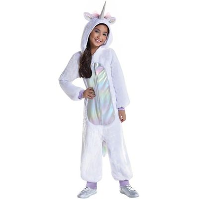 Amscan Rainbow Unicorn Zipster - Medium (8-10) 1 Count - White Jumpsuit - Perfect for Parties & Dress Up Fun