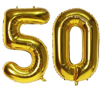 40 Gold Number 50 Balloons Foil Helium Balloons Happy Birthday Balloons for Birthday Party Decorations and Anniversary Party Decor (Gold50)