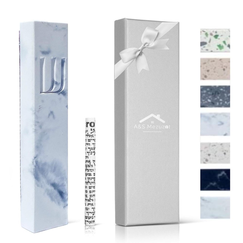 A&S Modern Stone Mezuzah Case Design, Mezuza Cover for Scroll Protection, Easy Peel and Stick Houswarming Gift and Home Blessing