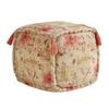 47th & Main Square Boho Tasseled Fabric Foot Stool Ottoman Pouf, 16" x 16", Floral Print view 1