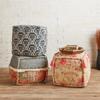 47th & Main Square Boho Tasseled Fabric Foot Stool Ottoman Pouf, 16" x 16", Floral Print view 2