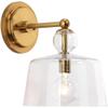 Eden Home 12" Transitional Metal Wall Sconce in Brass and Clear view 1