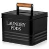 Calindiana Modern Farmhouse Metal Laundry Pods Holder with Lid - Space Saving Organization, Holds 81 Pods, Black